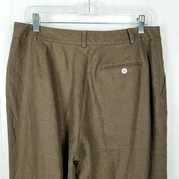 Lauren Ralph Lauren Womens Linen Trouser Pants Brown Size 10 Lined Flat Front - Picture 7 of 12